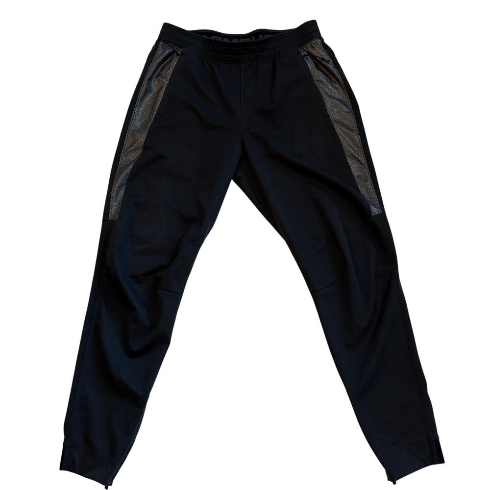 Under Armour Swacket Track Pants Men Large Black Fitted Jogger Zip Ankles Cuffed